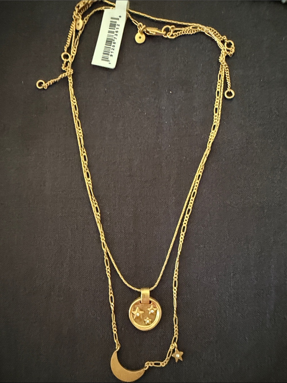 NWT Madewell Gold Double-Layer Crescent & Star Pendant Necklace - Women Jewelry